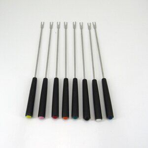 Vintage Fondue Forks Stainless Steel Plastic Handle Multi Colored Ends Lot of 8